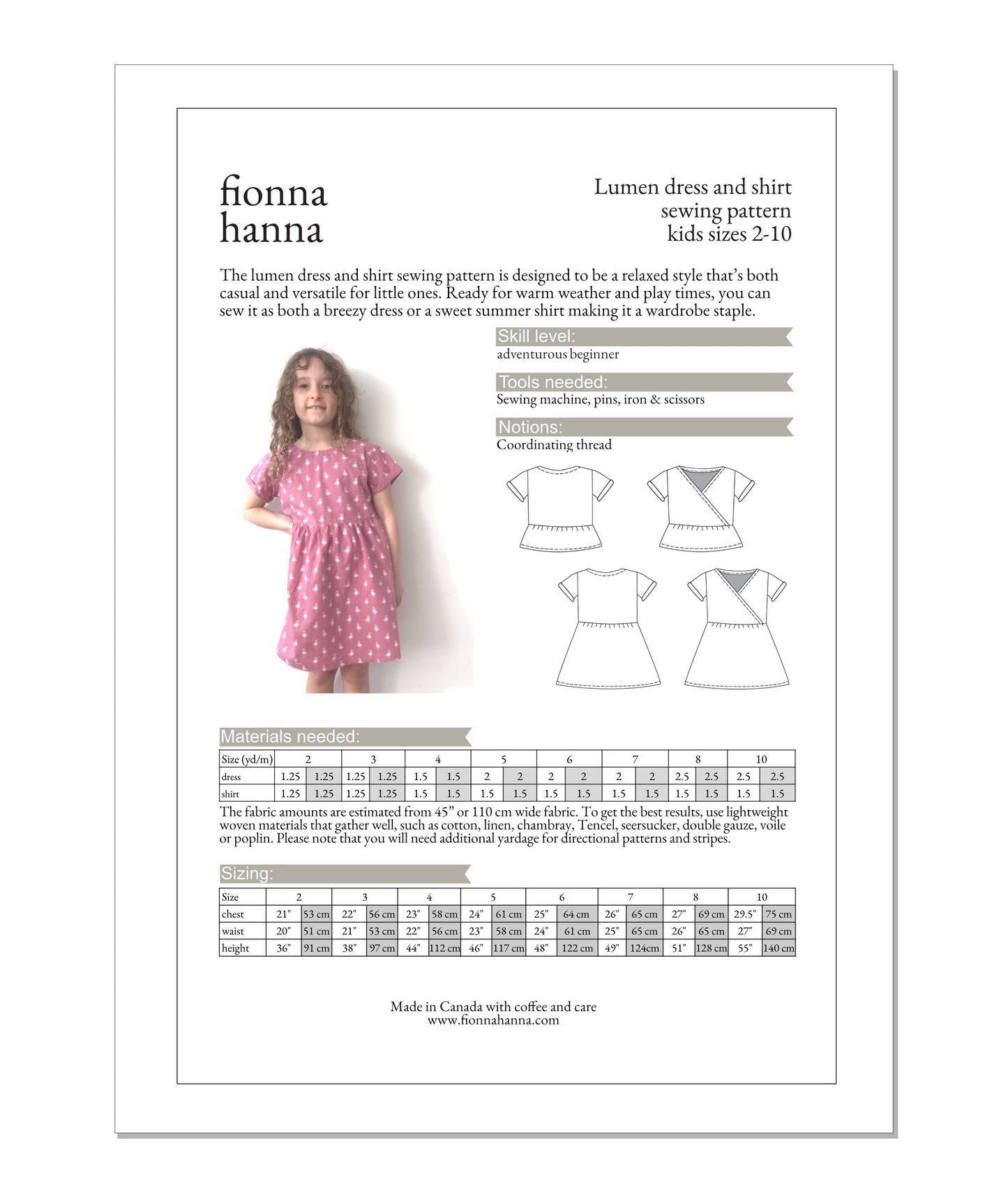 Lumen dress and shirt sewing pattern