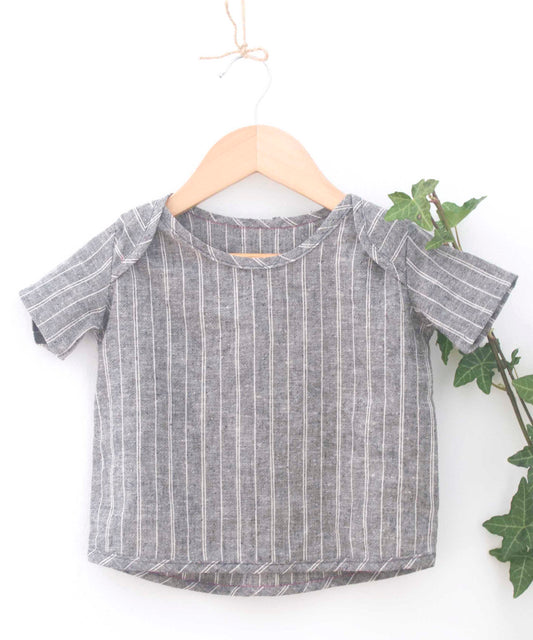 grey and white striped kids shirt