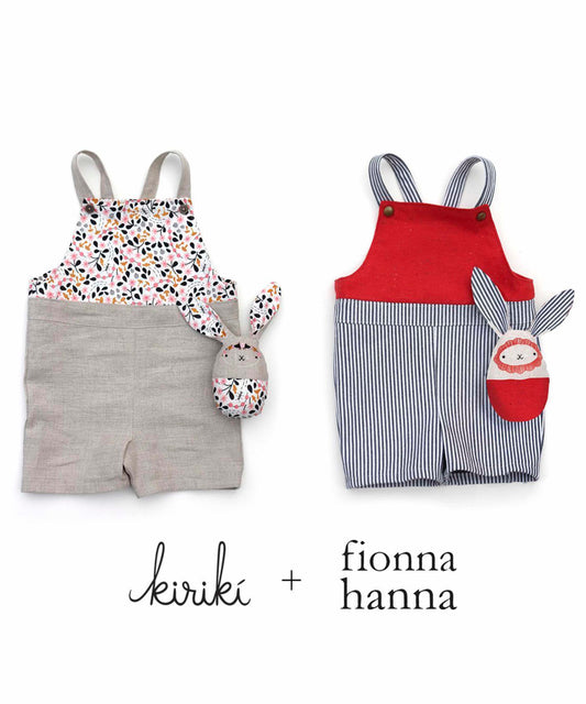 childrens sewing pattern overalls and bunny stuffed animal