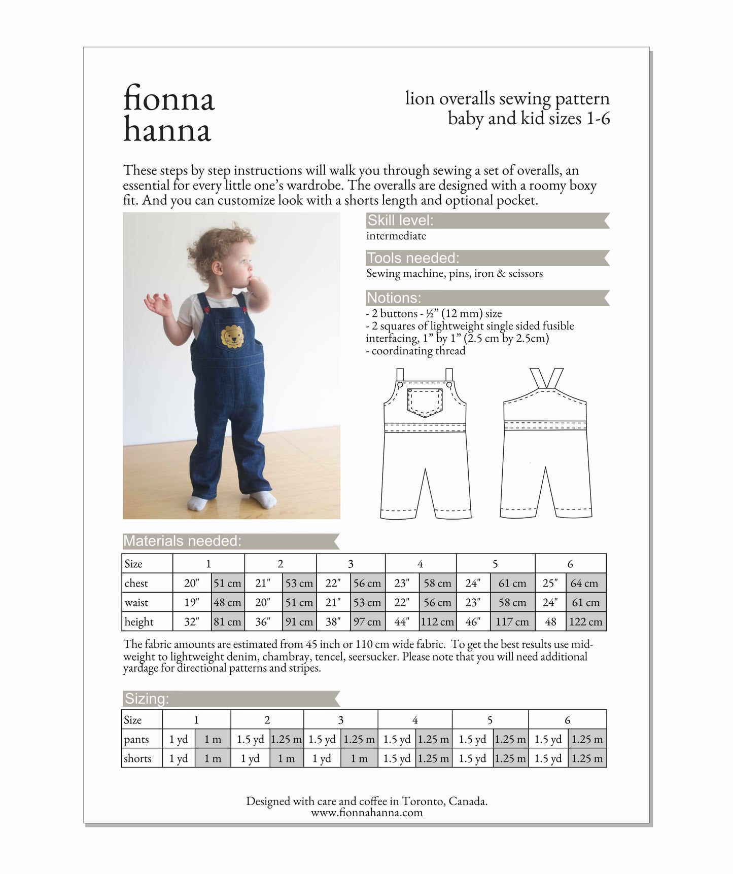 kids overalls sewing pattern